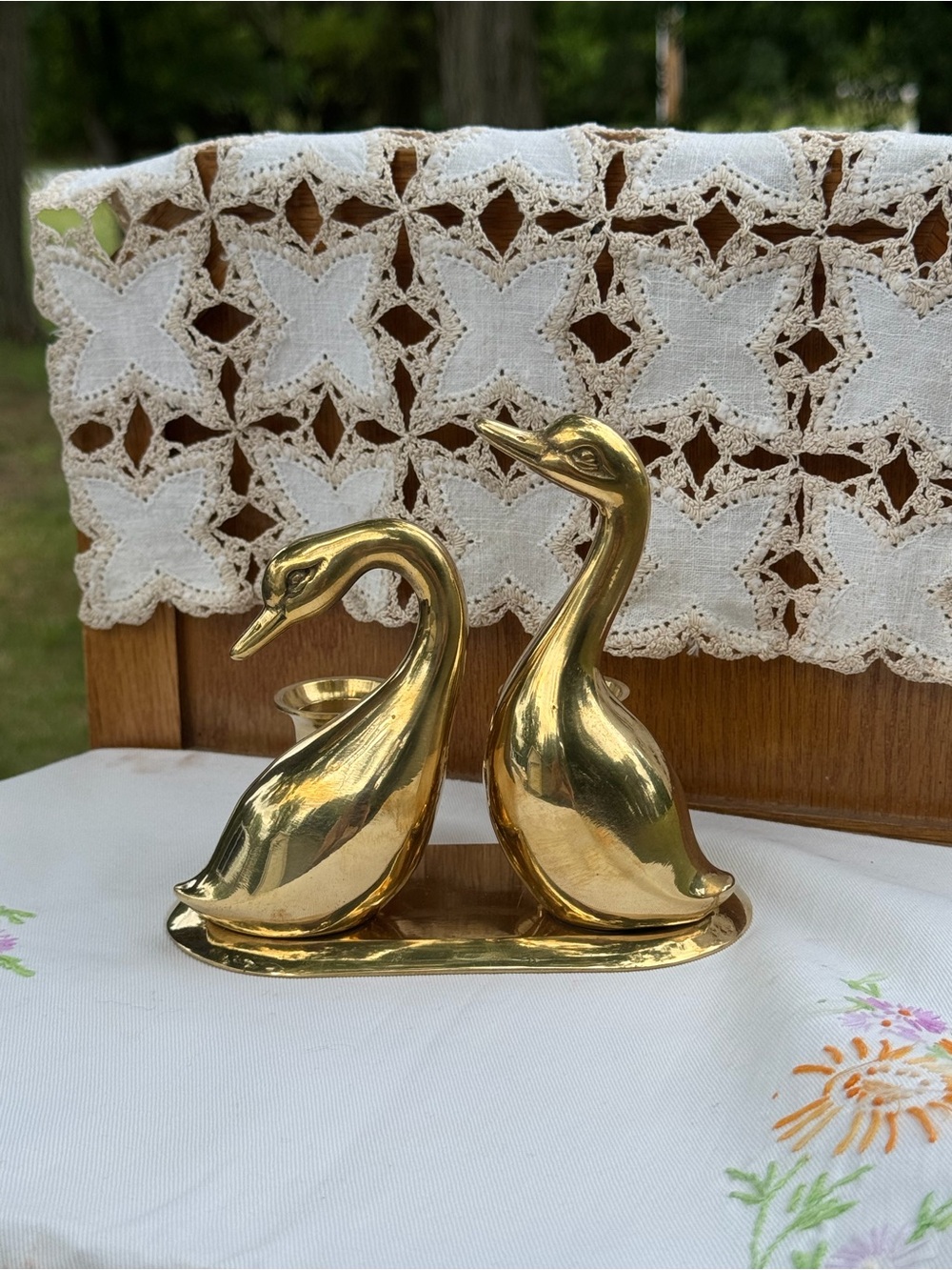 MCM Brass Goose/Swan Candlestick Holder Duo